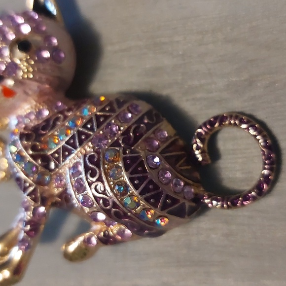Betsey Johnson Purple Rhinestone Cat Brooch Pendant Necklace 26" - Picture 12 of 17